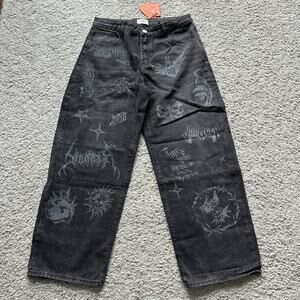 Men's Youngla 6008 Graffiti Skater Jeans, XL, NWT, BlackWashed